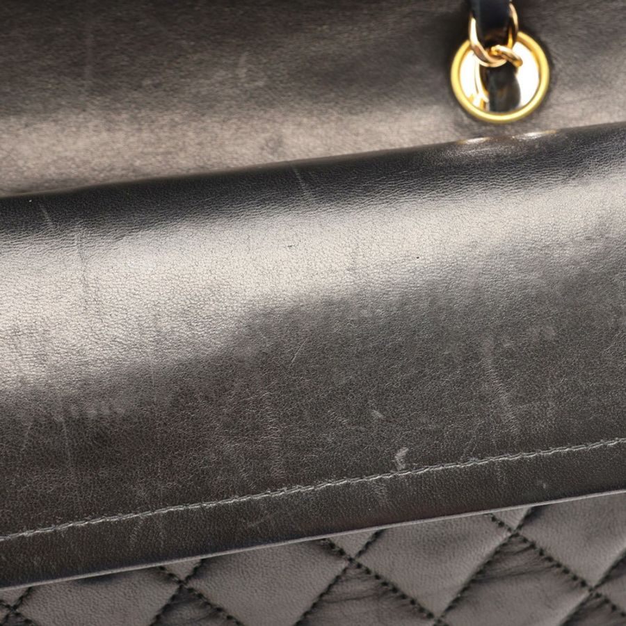 香奈兒 (CHANEL) Matelasse W 翻蓋鏈條單肩包,羊皮材質,黑色,二手,女士款,金色五金-6