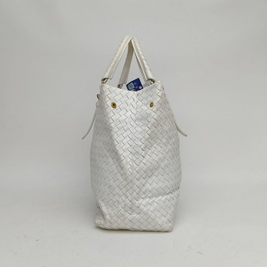 BOTTEGA VENETA 白色羊皮革編織手提包肩背包-1
