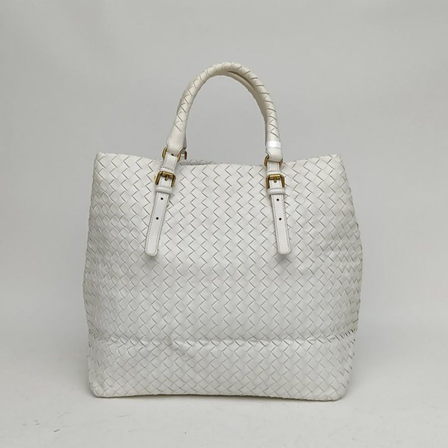 BOTTEGA VENETA 白色羊皮革編織手提包肩背包-2