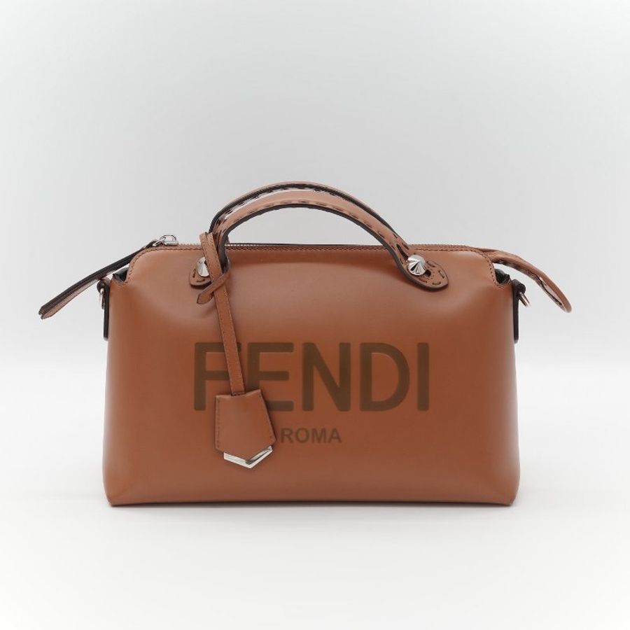 Fendi 芬迪 8BL 中型 By The Way 焦糖色 Logo 牛皮 波士頓包 手提包 斜挎包-1