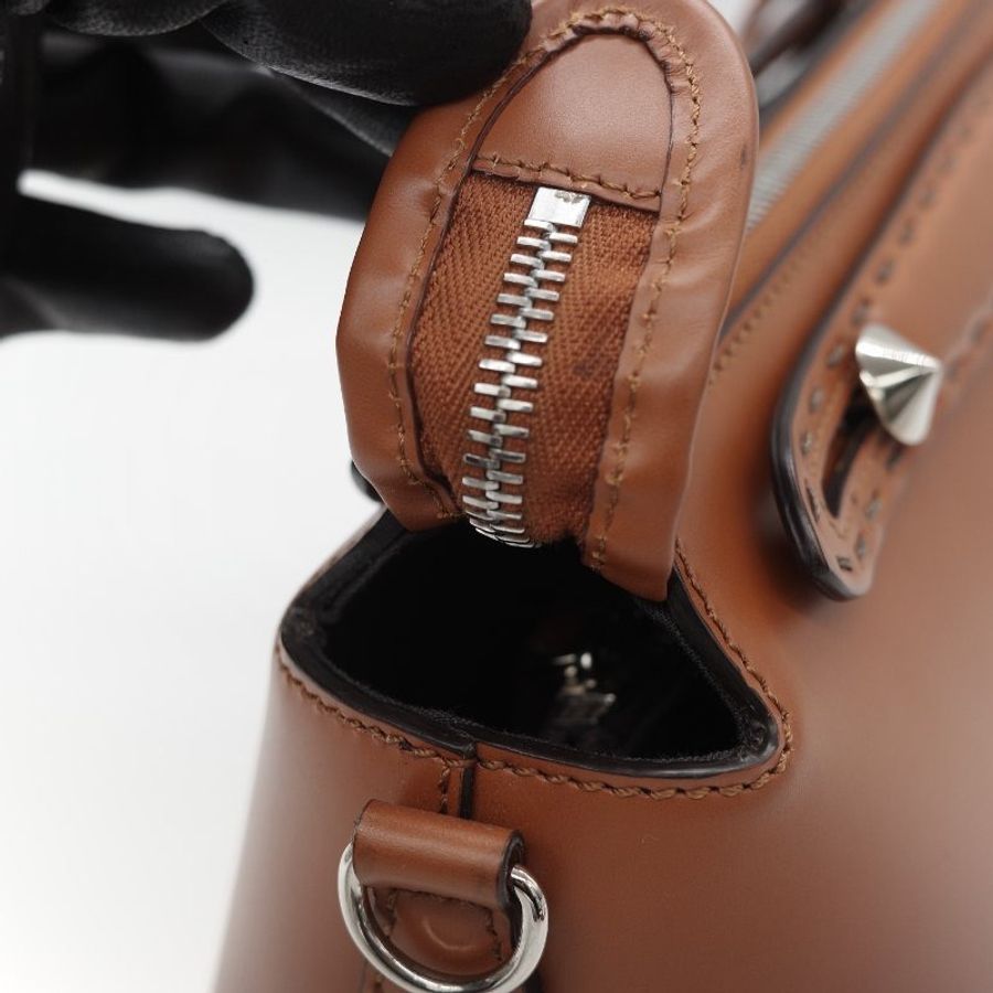 Fendi 芬迪 8BL 中型 By The Way 焦糖色 Logo 牛皮 波士頓包 手提包 斜挎包-4