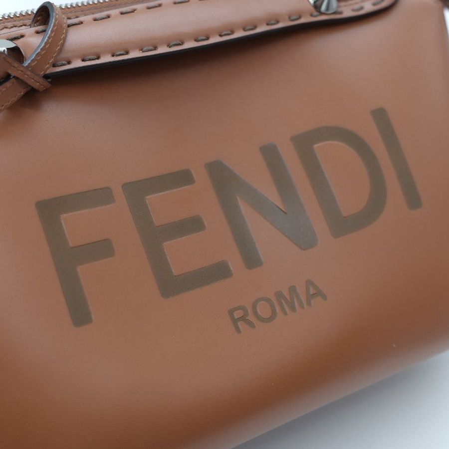 Fendi 芬迪 8BL 中型 By The Way 焦糖色 Logo 牛皮 波士頓包 手提包 斜挎包-10