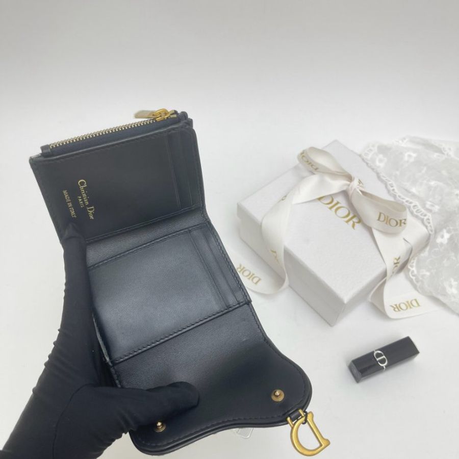 DIOR SADDLE LOTUS 老花三折短夾-5