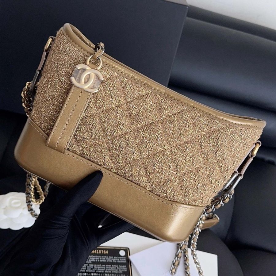 【全新品】 香奈兒 Chanel 金色毛呢粗花呢小號流浪鏈條包 28開卡標 市場稀有色 顏值高好百搭-3