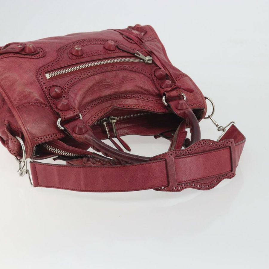 【日本直送】BALENCIAGA Giant City 手提包 皮革 2way 紅色 銀色 204529 正品 194336V-7