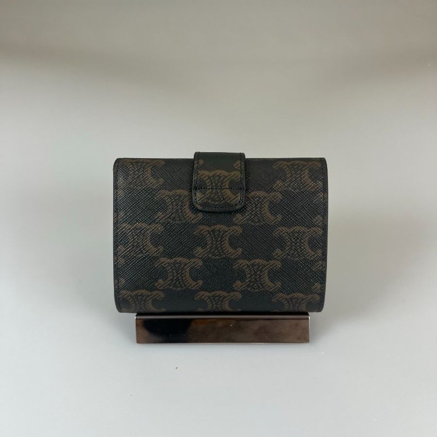 全新品 CELINE 老花焦糖小型三折拉鏈零錢短夾-1