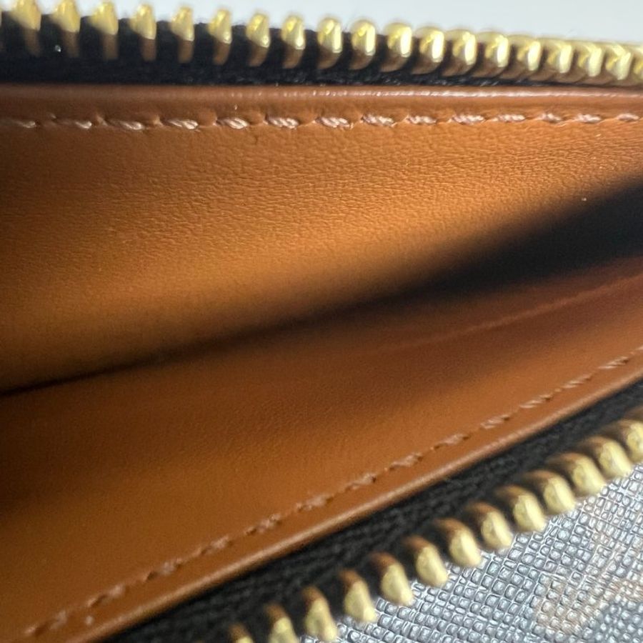 全新品 CELINE 老花焦糖小型三折拉鏈零錢短夾-7