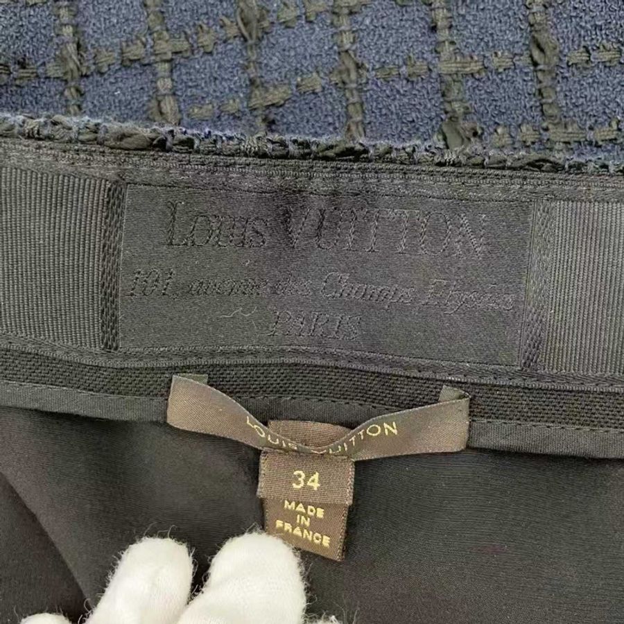 Louis Vuitton 深藍格紋粗花呢A字短裙-8