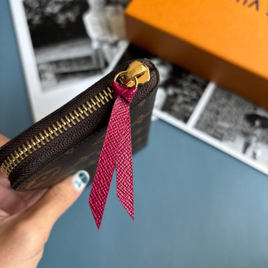 ::LOUIS VUITTON:: M60742 Clémence 紫紅色皮革拉鍊內裡 經典花紋長夾 錢包-8