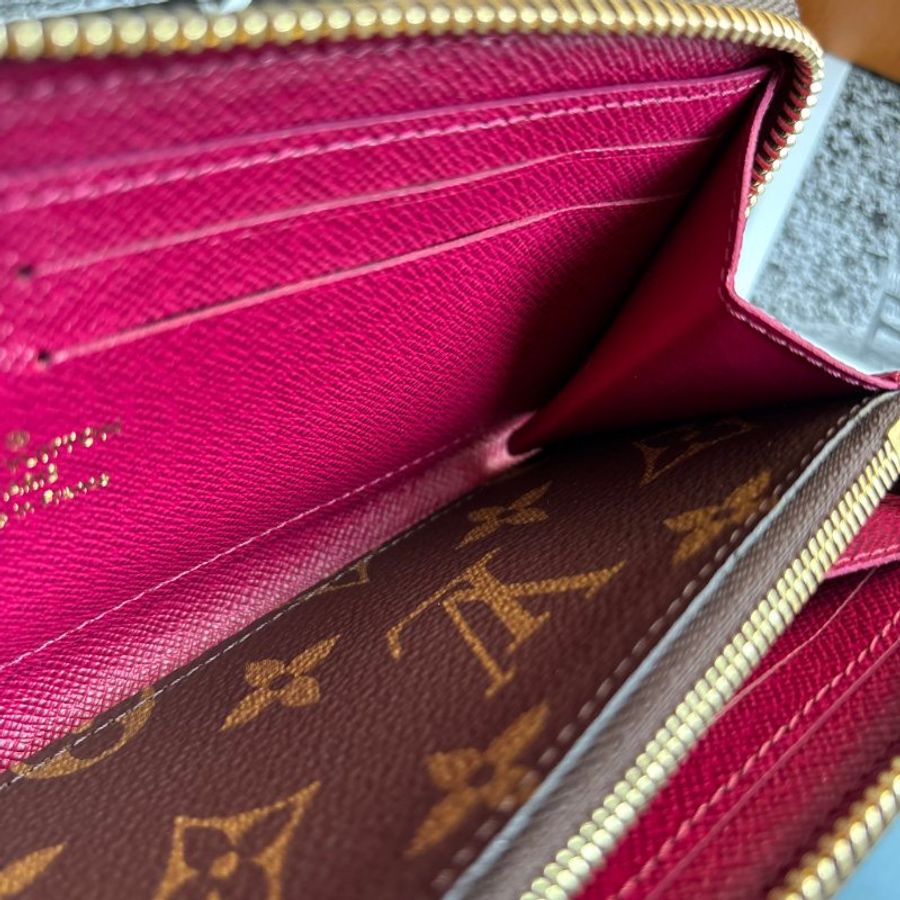 ::LOUIS VUITTON:: M60742 Clémence 紫紅色皮革拉鍊內裡 經典花紋長夾 錢包-11