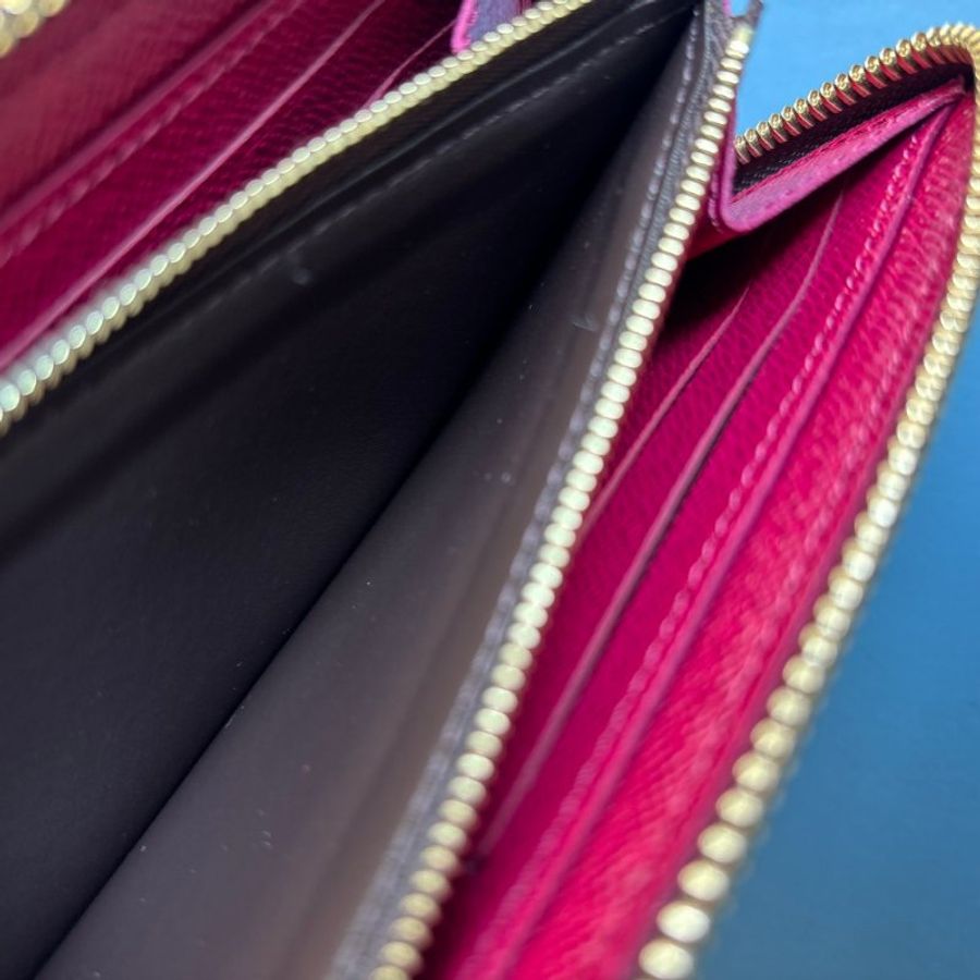 ::LOUIS VUITTON:: M60742 Clémence 紫紅色皮革拉鍊內裡 經典花紋長夾 錢包-20
