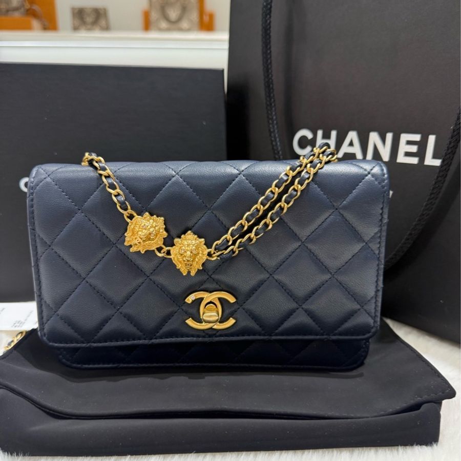 Chanel 香奈兒 woc包 深藍色 23年芯片款 經典菱格紋 金色五金-0