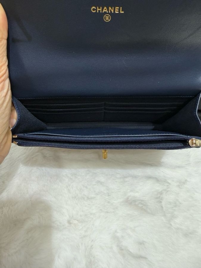 Chanel 香奈兒 woc包 深藍色 23年芯片款 經典菱格紋 金色五金-8