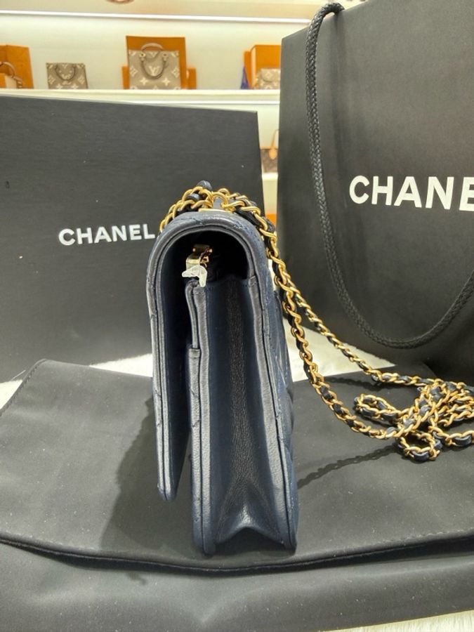 Chanel 香奈兒 woc包 深藍色 23年芯片款 經典菱格紋 金色五金-10