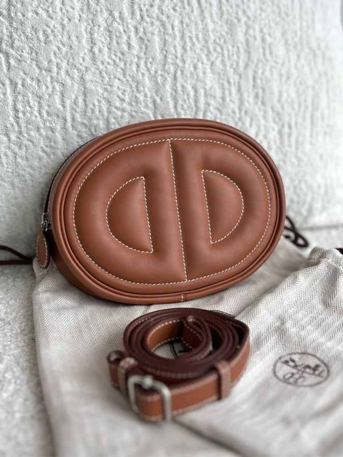 Hermès 愛馬仕intheloop豬鼻子腰包S皮金棕銀扣Z刻-1