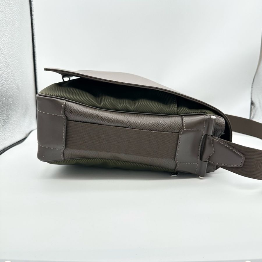 Louis Vuitton 路易威登棕色牛皮拼橄欖綠帆布男士郵差包 尺寸:35*35 配件:無-3