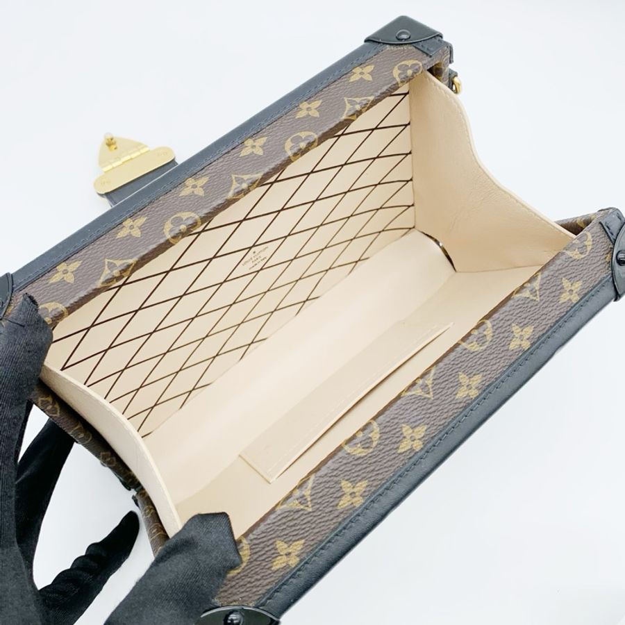Louis Vuitton 路易威登Petite Malle限量款老花棕色金扣牛皮硬盒子單肩包 尺寸:20*12-8