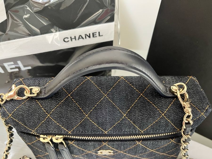 CHANEL 香奈兒《全新》26P 牛仔丹寧LP包鏈帶包 LP飯盒包手提包 鏈帶可拆全配 收藏級-9