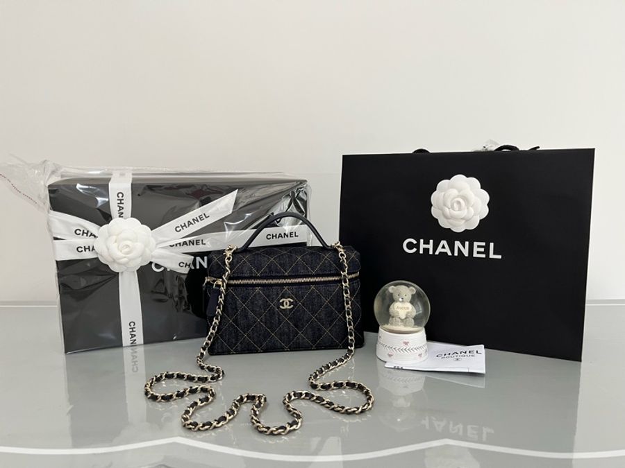 CHANEL 香奈兒《全新》26P 牛仔丹寧LP包鏈帶包 LP飯盒包手提包 鏈帶可拆全配 收藏級-35