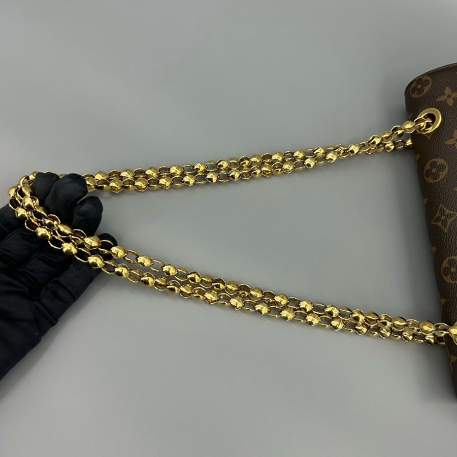 Louis Vuitton 路易威登 維多利亞老花拼紅小號鏈條單肩斜挎包 16年 26*18-7