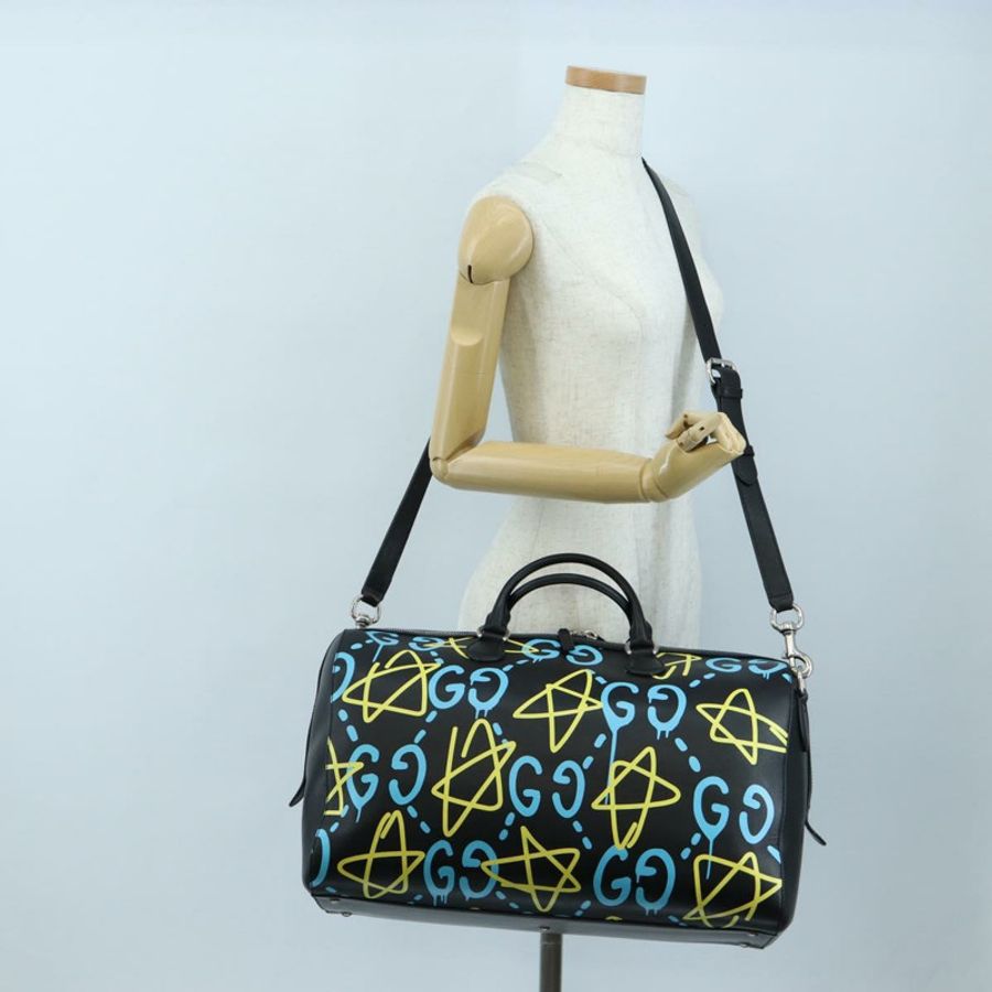 【日本直送】GUCCI Ghost Boston 手提包,皮革材質,兩用,黑色/銀色,正品,貨號 192424SAM-26