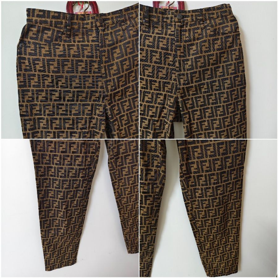Fendi 正版絕版 1990年代老件 幾乎全新 金屬有倉庫折舊 休閒原花 高腰錐形中性褲 請看商品敘述-8
