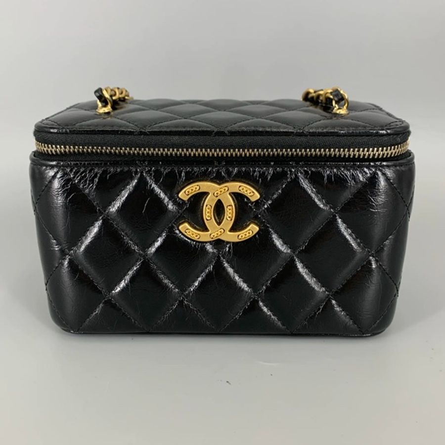香奈兒24B化妝盒黑金油蠟皮 全套 尺寸16.5~10~8cm Chanel 24B Vanity Case, Black Shiny Calfskin & Gold Hardware, Full Set Size: 16.5~10~8 cm-9