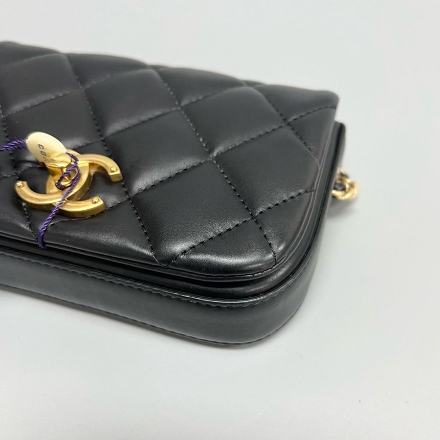 Chanel 香奈兒 黑色牛皮菱格金扣豆腐包 鐳射30開 尺寸18×12 附件:塵袋-3
