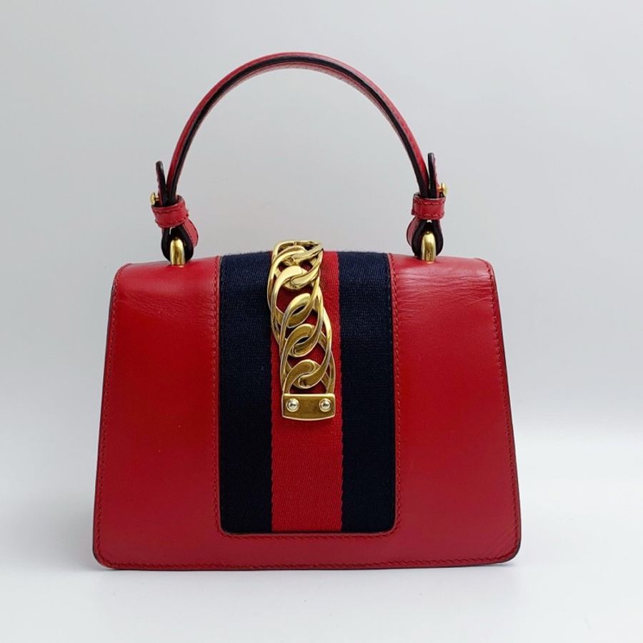 Gucci古馳 sylvie紅色手柄款單肩斜挎手提包-2