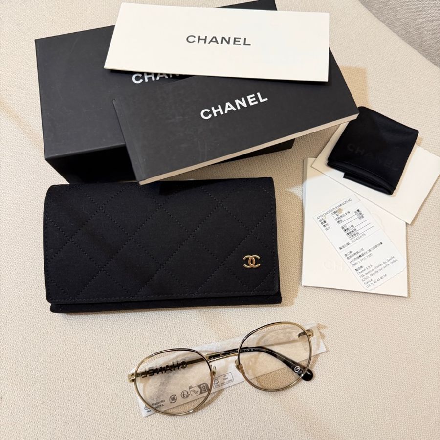 Chanel 香奈兒 太陽眼鏡 墨鏡 淡金 字母 淺色鏡片-0