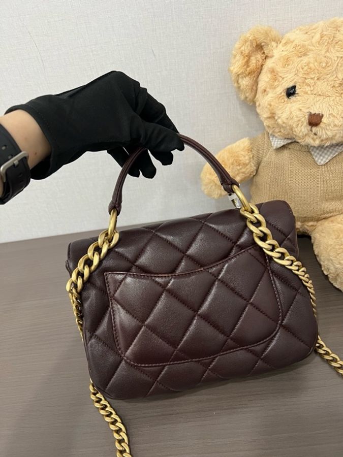 Chanel 香奈兒 23A酒紅色手柄翻蓋包 芯片 23*16-1