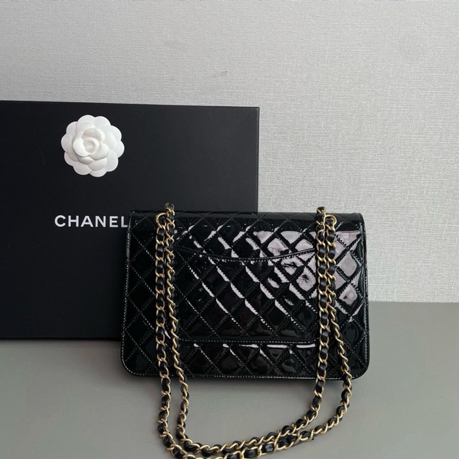 💎Chanel香奈兒|25K黑金漆皮雙口袋口蓋包|99新芯片款-4
