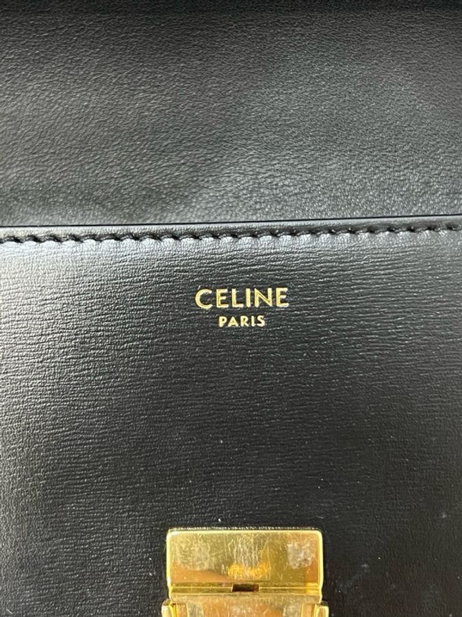 Celine/賽琳 TRIOMPHE黑金凱旋門光面牛皮腋下鏈條包單肩包-14