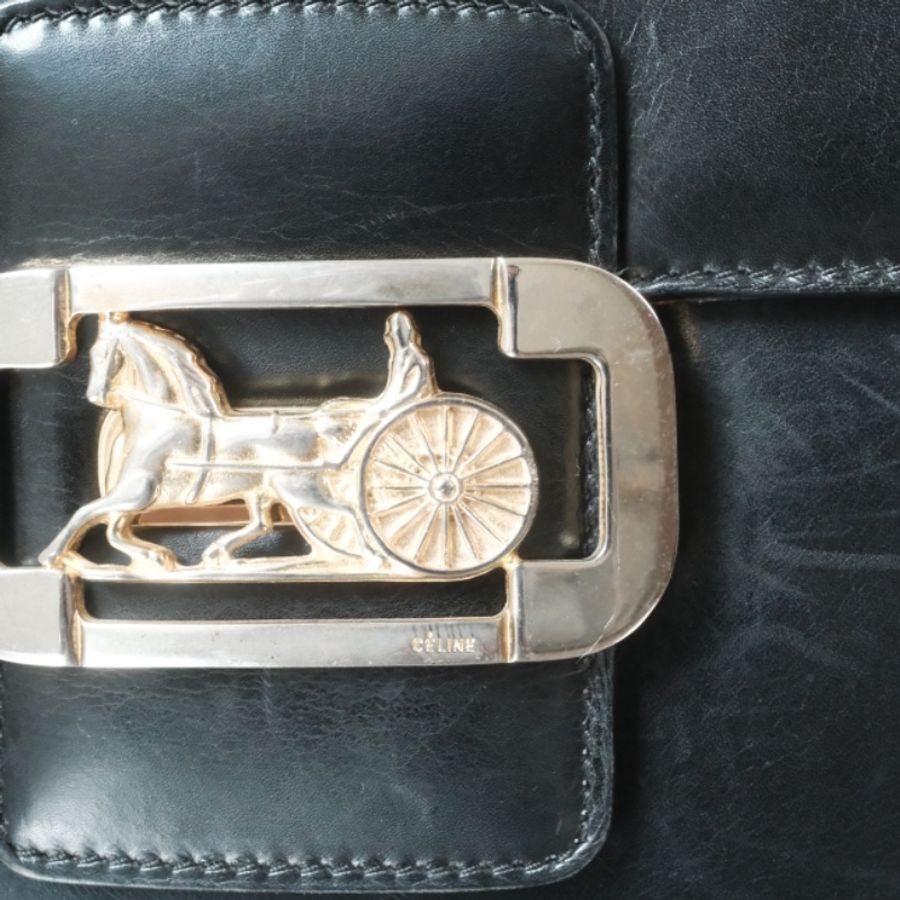 CELINE Vintage 1970-1980s 思琳雙面馬車扣 Box小牛皮風琴肩背包-1