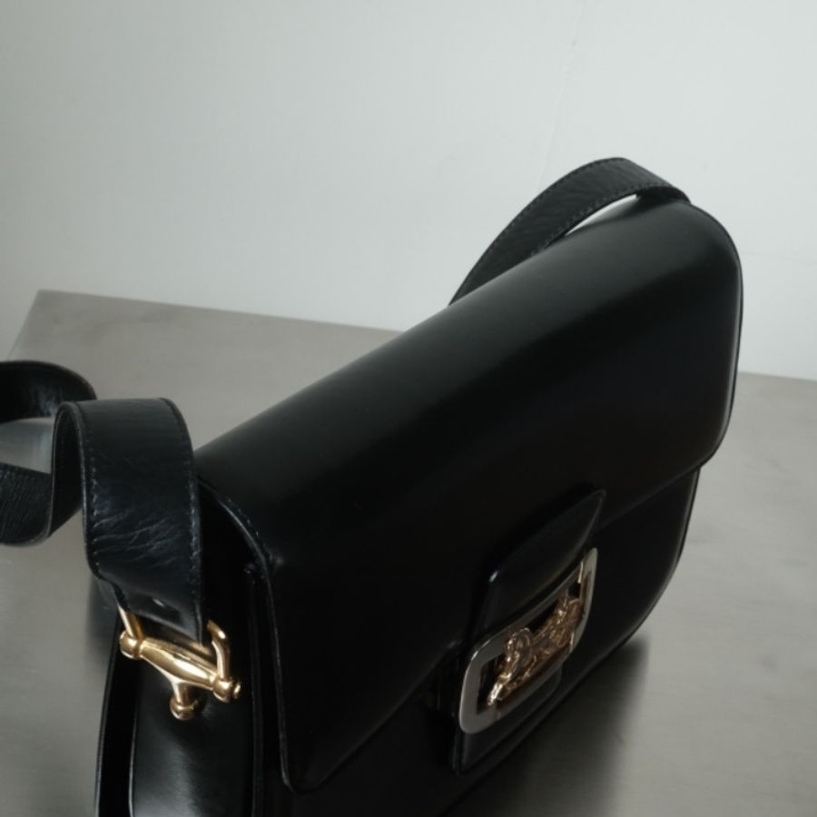 CELINE Vintage 1970-1980s 思琳雙面馬車扣 Box小牛皮風琴肩背包-4