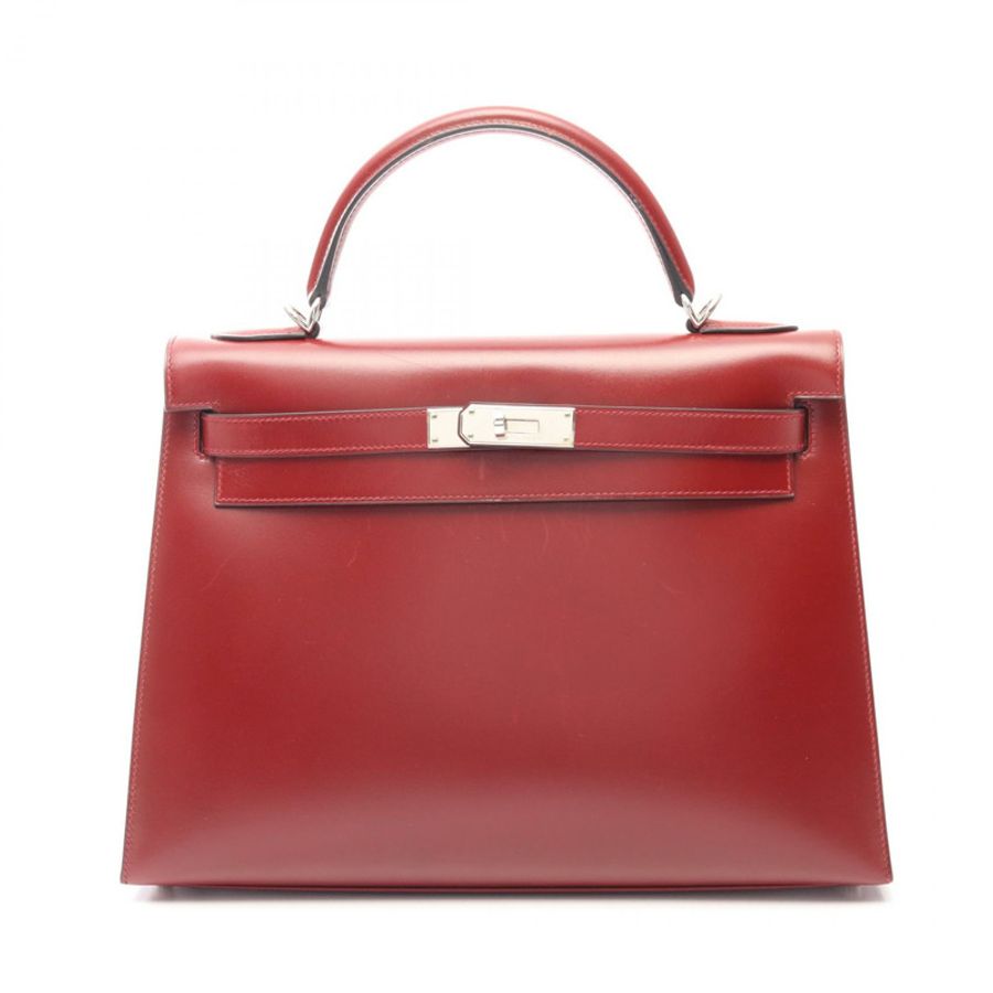 愛馬仕 Kelly 32 Sellier 單肩手提包 Box 小牛皮 Rouge H SHW 二手 E-0