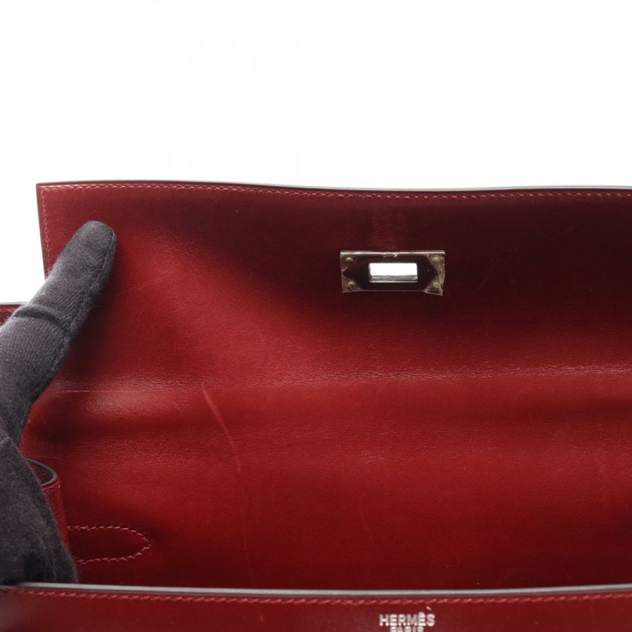 愛馬仕 Kelly 32 Sellier 單肩手提包 Box 小牛皮 Rouge H SHW 二手 E-13