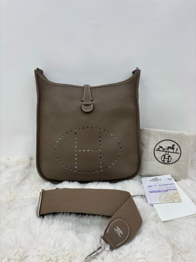 Hermes 愛馬仕evelyne29大象灰銀扣 伊芙琳單肩斜挎包 Y刻 有購證-0