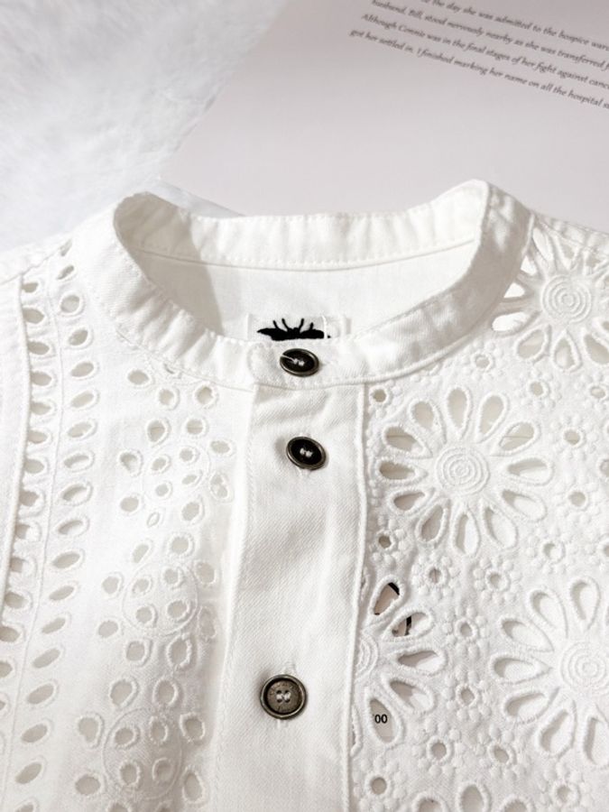 Dior Top 白色花卉鏤空短袖襯衫-4