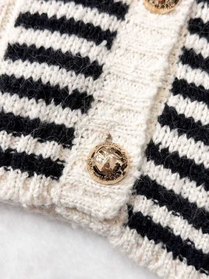 Dior Cardigan 黑白條紋金扣針織開衫-5