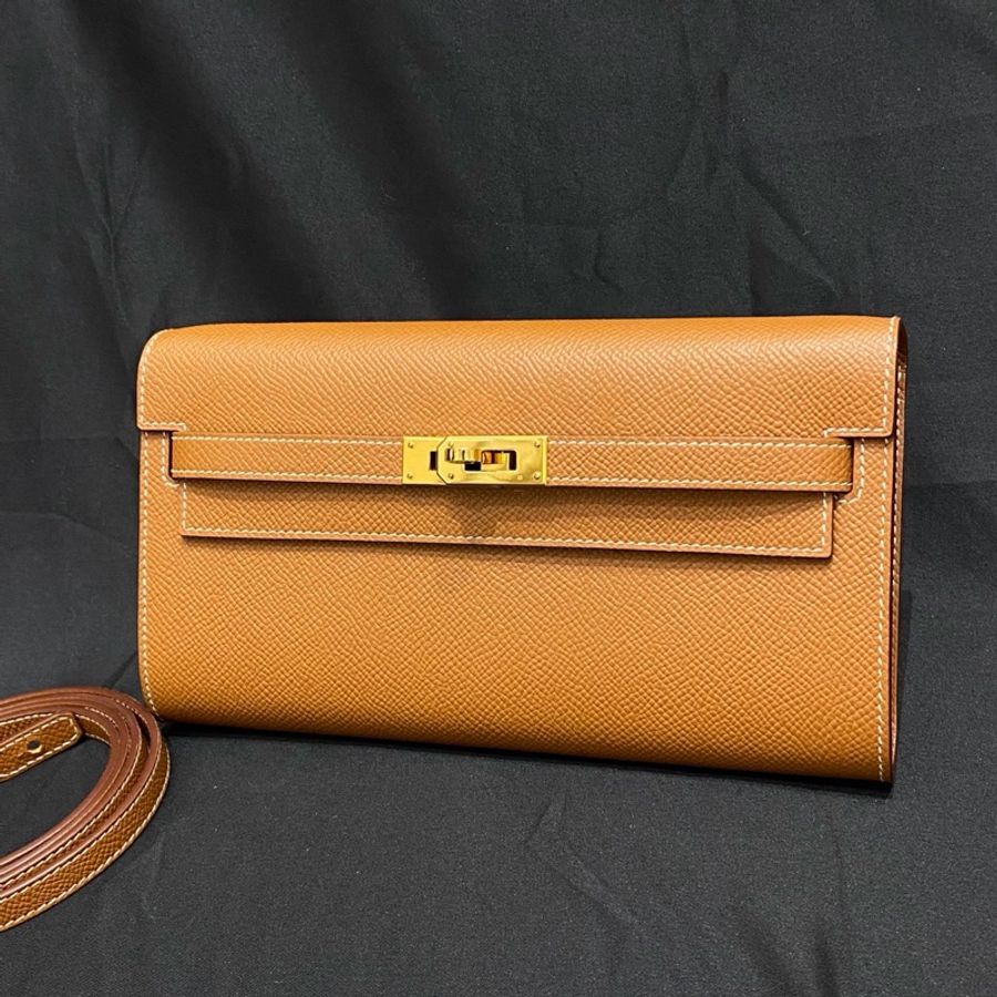 Hermes愛馬仕 Kelly togo 金棕 金扣 Epsom皮 u刻 單肩斜挎包-1