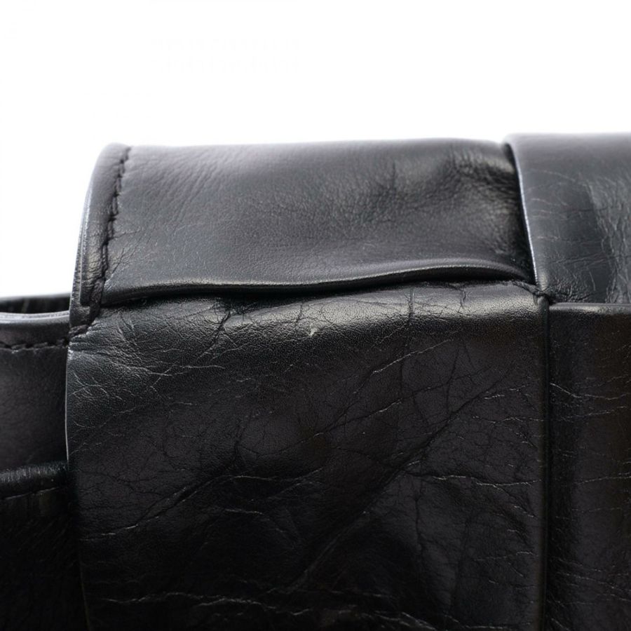BOTTEGA VENETA Cassette Maxi Intrecciato Belt Waist bum bag leather Black Used-4