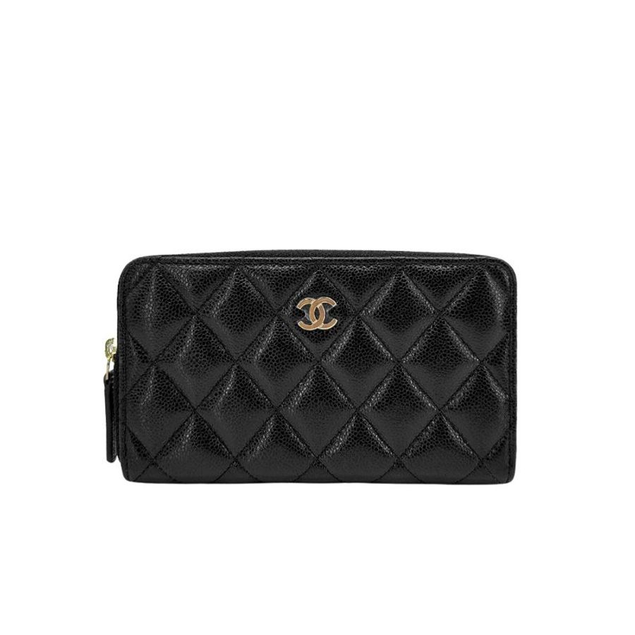 Chanel 展示品 金雙C Logo菱格粒紋牛皮拉鍊中夾(AP0226-黑)-0