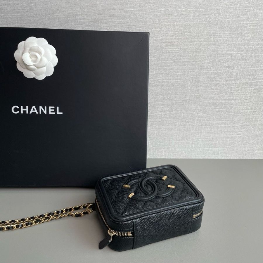 Chanel香奈兒 vanity case 黑金荔枝皮相機包 98新✨️-7