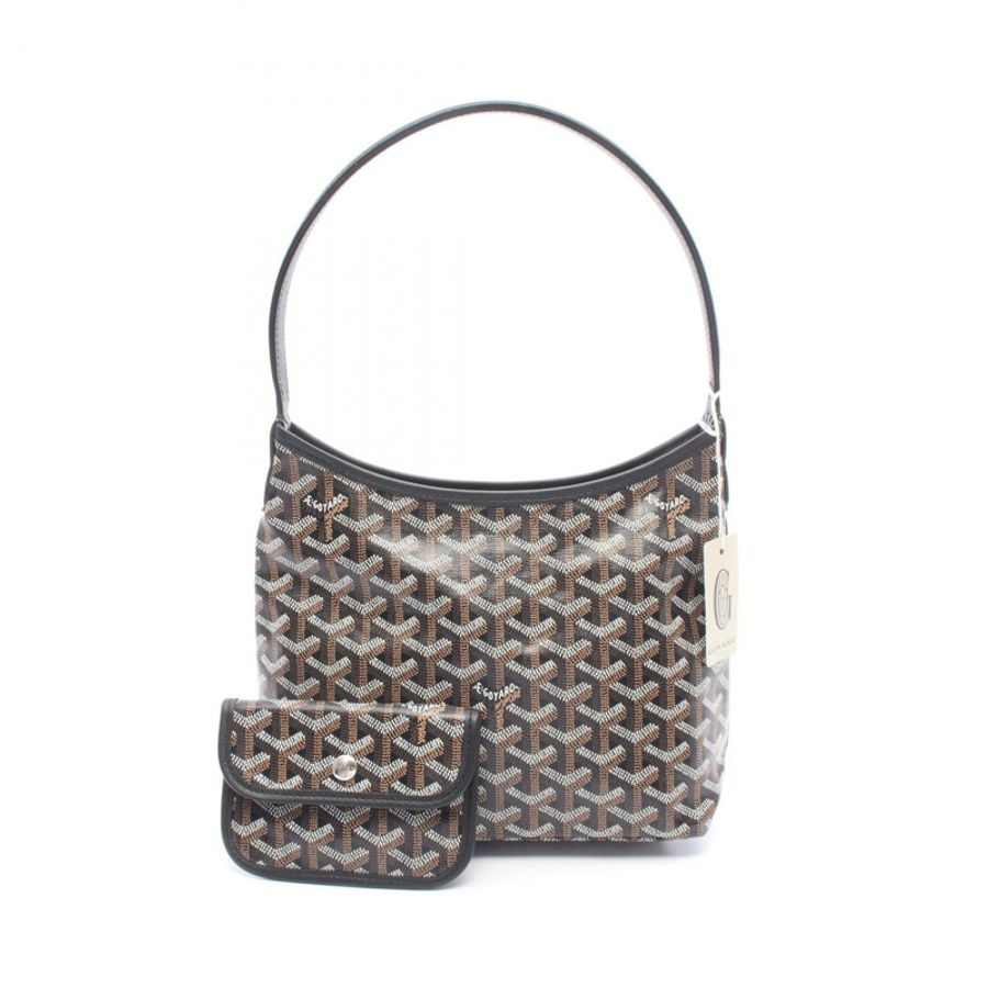 GOYARD Boheme Mini Hobo 單肩手提包,帆布皮革,黑色、白色、棕色,二手-0