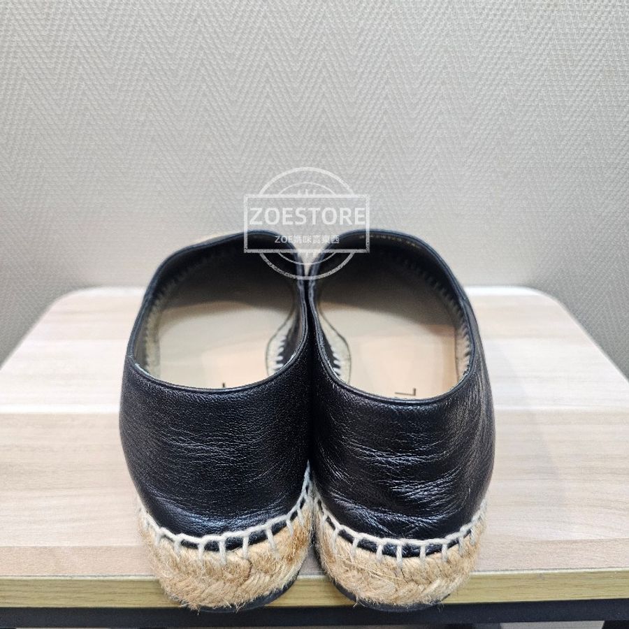 Chanel 黑羊皮拼米色logo Espadrilles 38號 平底鞋 漁夫鞋-6
