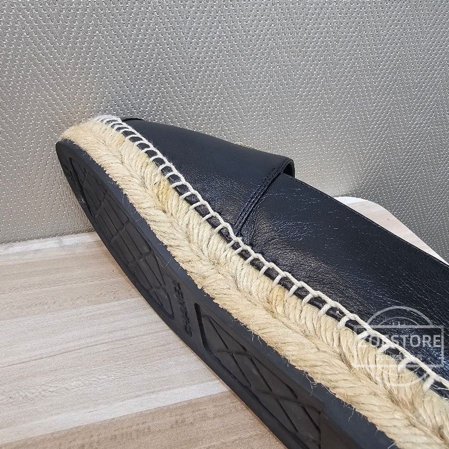 Chanel 黑羊皮拼米色logo Espadrilles 38號 平底鞋 漁夫鞋-18