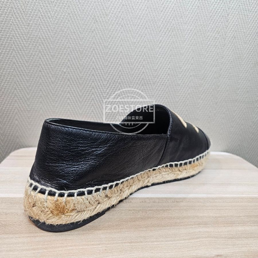Chanel 黑羊皮拼米色logo Espadrilles 38號 平底鞋 漁夫鞋-19