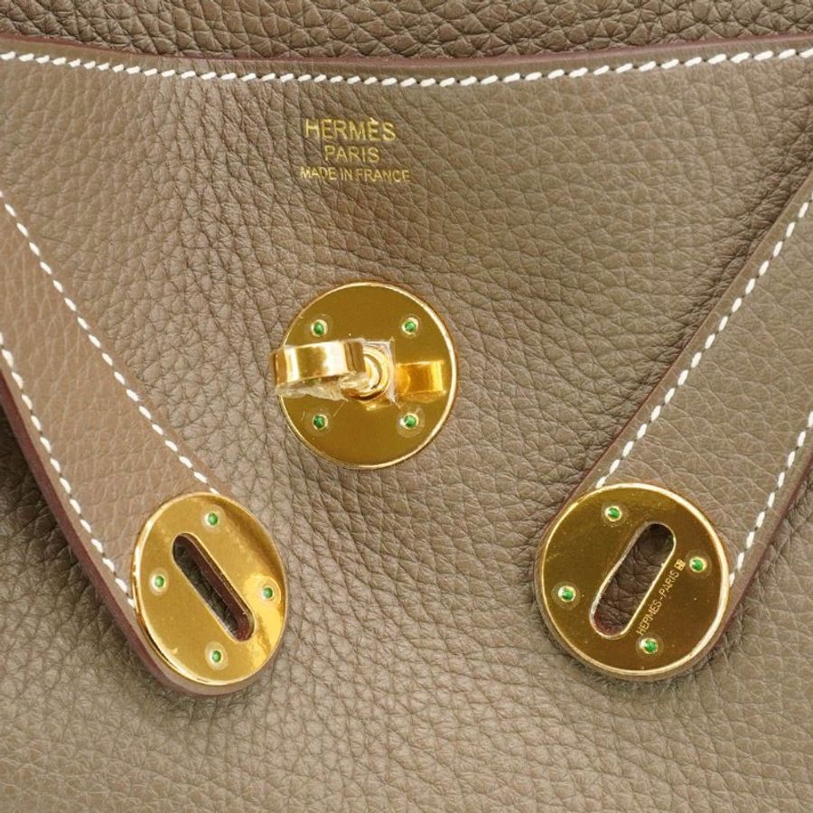 Hermes 展示品 Lindy 30 牛皮銀釦手提兩用包(Etoupe大象灰)-5