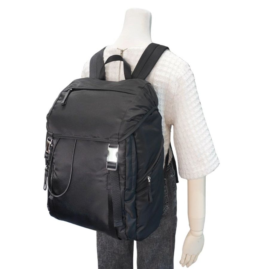 Prada Tessuto 再生尼龍翻蓋雙扣束口後背包(2VZ062-黑)-5
